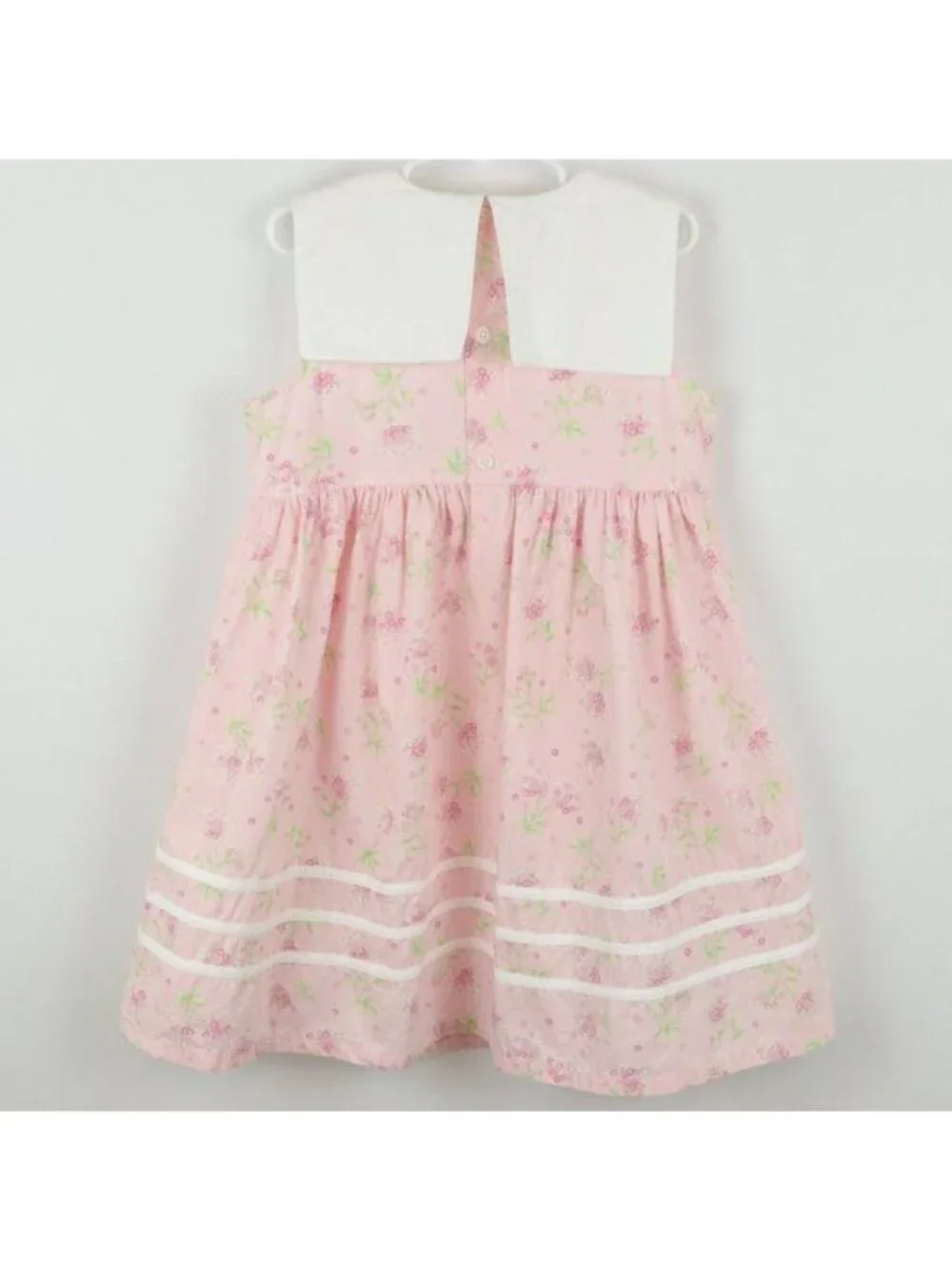 Baby Togs Vintage Girls Size 6X Pink Floral Woven Cotton Sleeveless Sun Dress